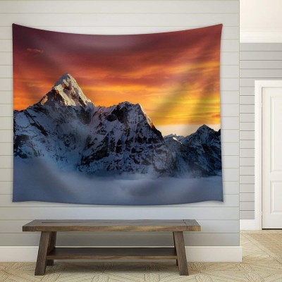 Wall26 Sun Rising Behind Mountains Covered with Snow Fabric - CVS - 68x80 inches   123310039475